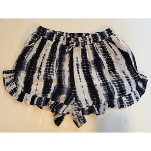 Dizzylissy Tie Dye Ruffle Hem Shorts Black White Rayon Boho Summer L